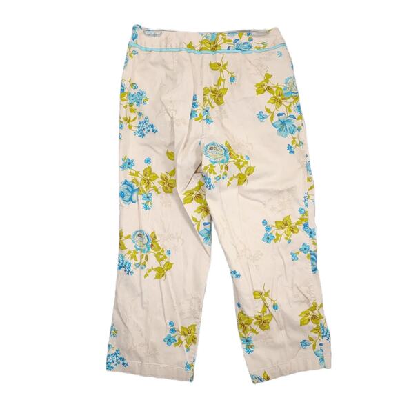 Duck Head Women's 8 Ivory Blue Floral Capri Cropped Pants, Cottagecore Fairy Y2K - Picture 4 of 4